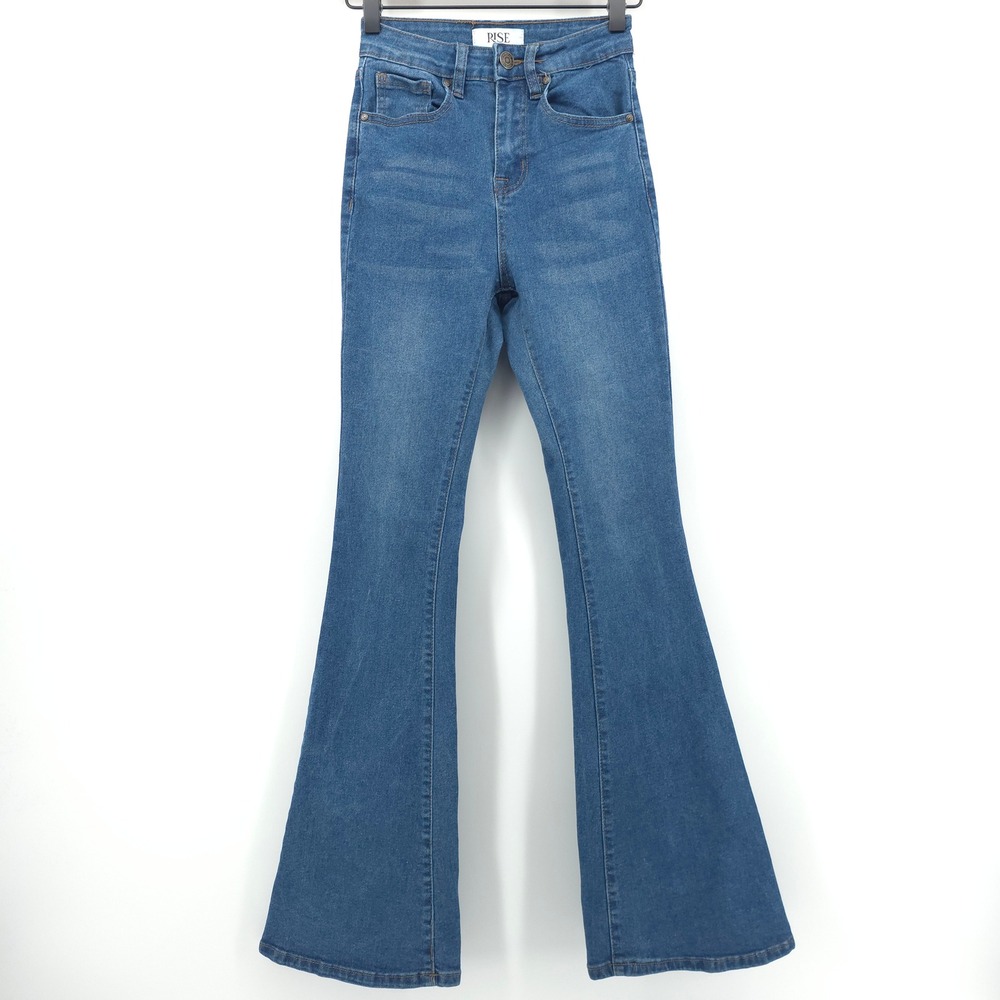 Rise Supply Co Womens Flare Jeans Size 0 Medium Wash Retro Boho RSDM15HRFL1